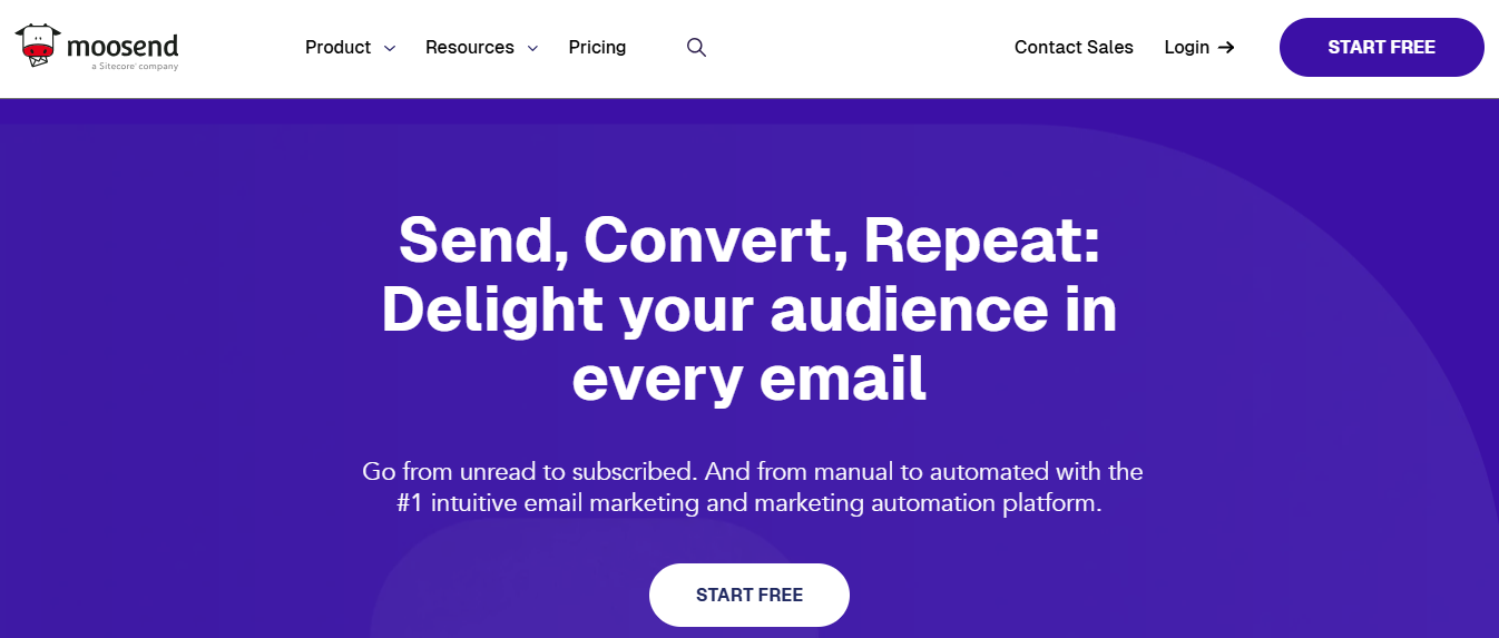 Moosend platform interface showing email campaign analytics and automation workflows